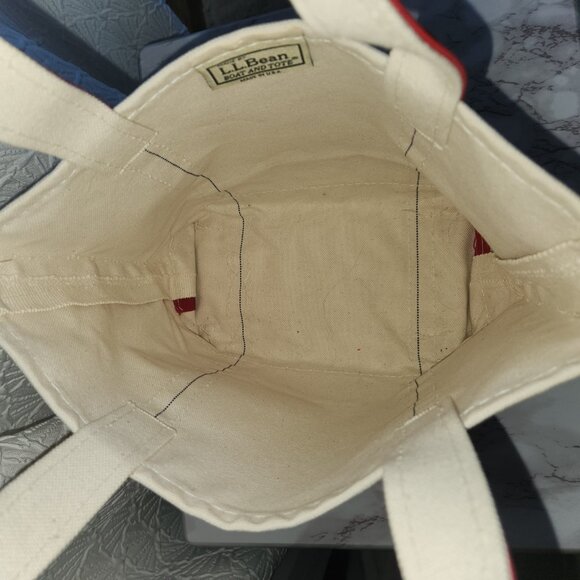 LL Bean Boat & Tote Cream & Red 12" x 10" Made In USA - Picture 7 of 8